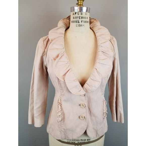 CAbi Blush Pink Women's Size 4 Ruffled Edge Jacket 3/4 Sleeves * Style 400 - Picture 2 of 7